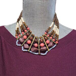 Women's Bohemian Dark Gold Brown Wine Bib Statement Necklace NWOT
